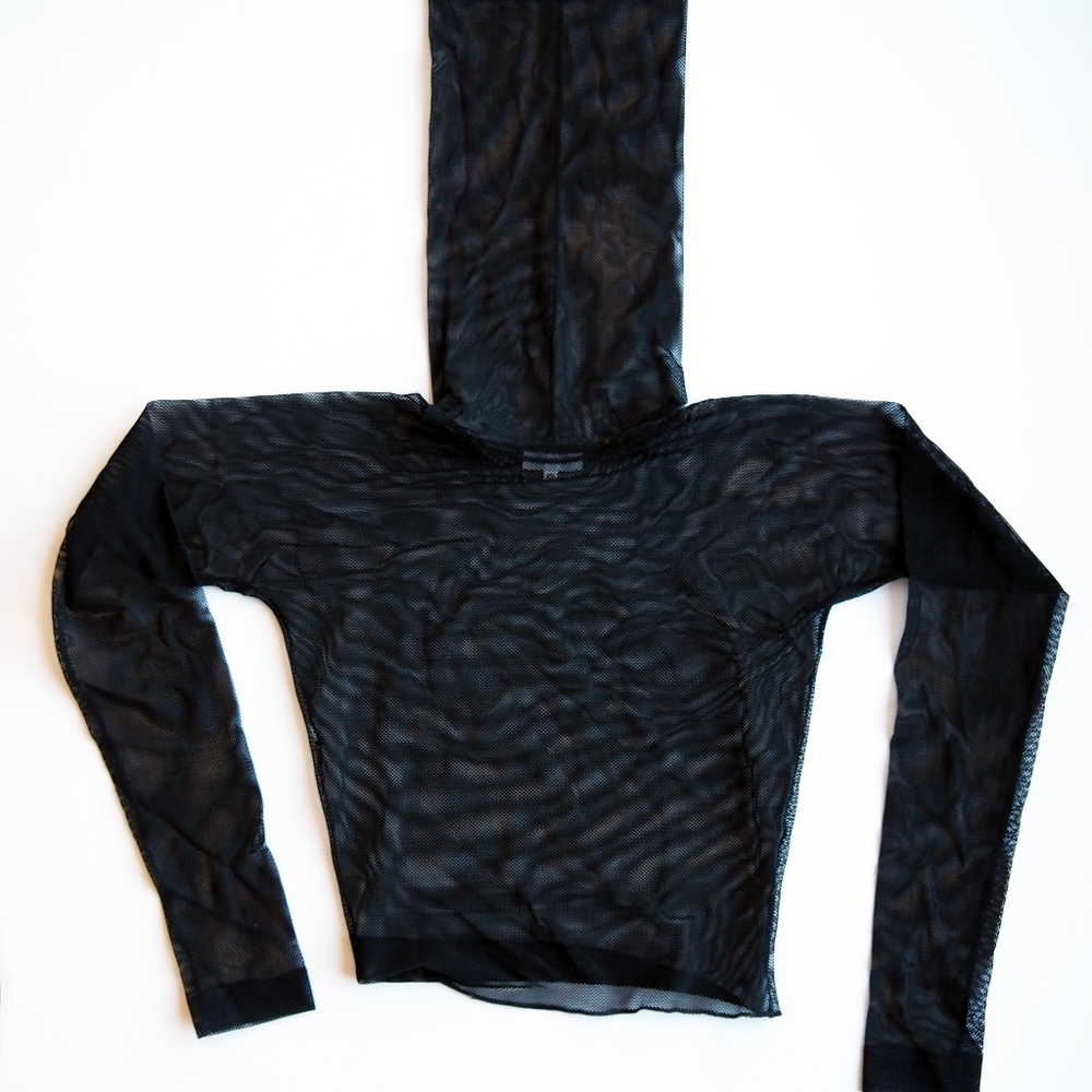 Romeo Gigli 1980’s Black Micro Fishnet Long-sleeve Turtleneck Top - Picture 3 of 4